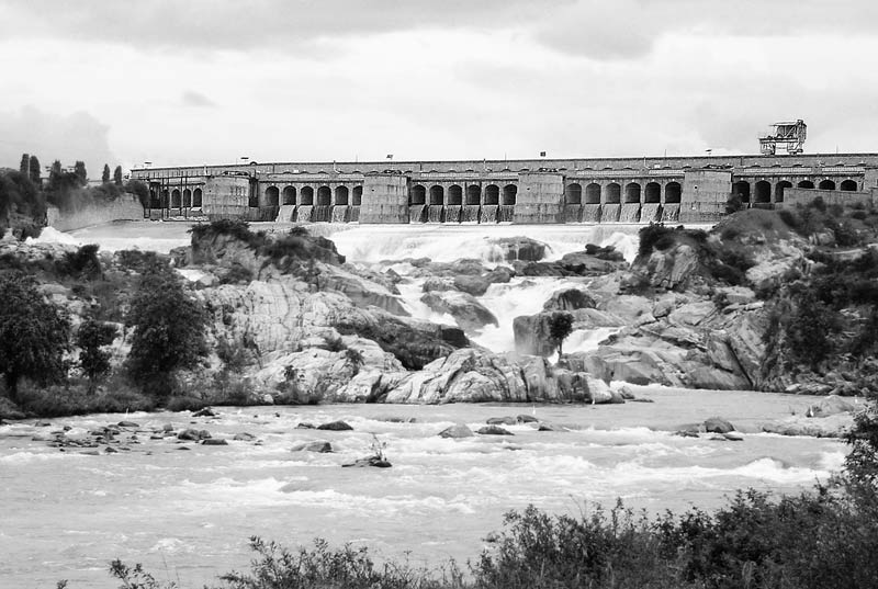 Krishna Raja Sagara Dam which produces hydropower from river Kaveri waters in Mysore-Mandya districts, Karnataka